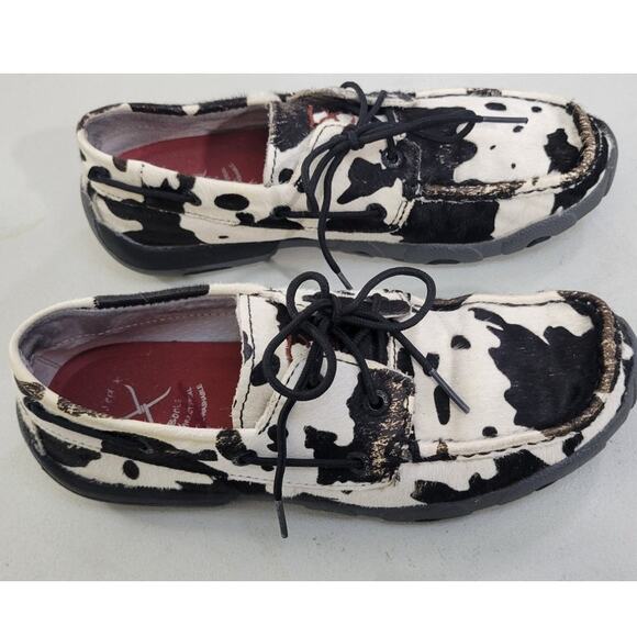 Twisted X Boat Shoes Womens 6.5 Cow Hide Black/White Fun Whimsical Sleek Modern - Picture 3 of 10